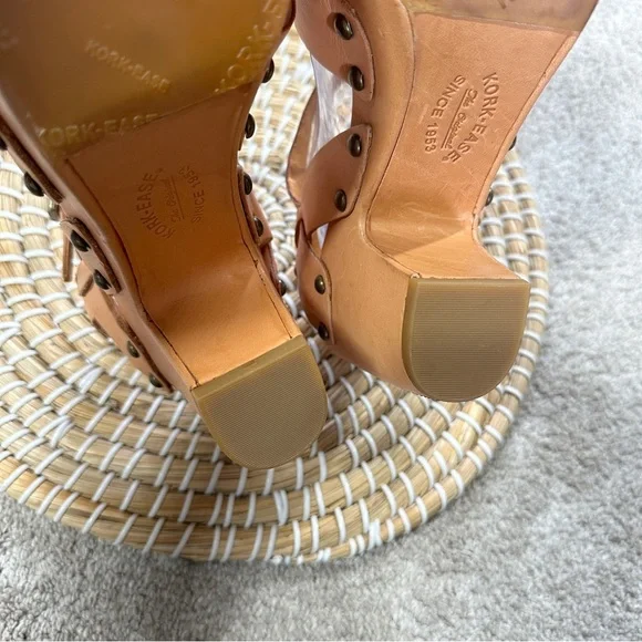 Kork-Ease Women’s Deborah Leather Studded Sandals Heeled Chunky in Tan 10 - Picture 11 of 16